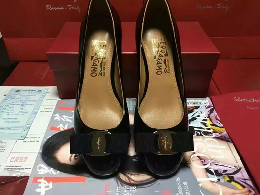 Ferragamo Shallow mouth Block heel Shoes Women--021